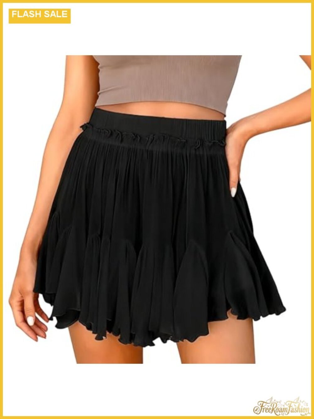 Linen Ruffle Mini Skort with Pockets High Waist